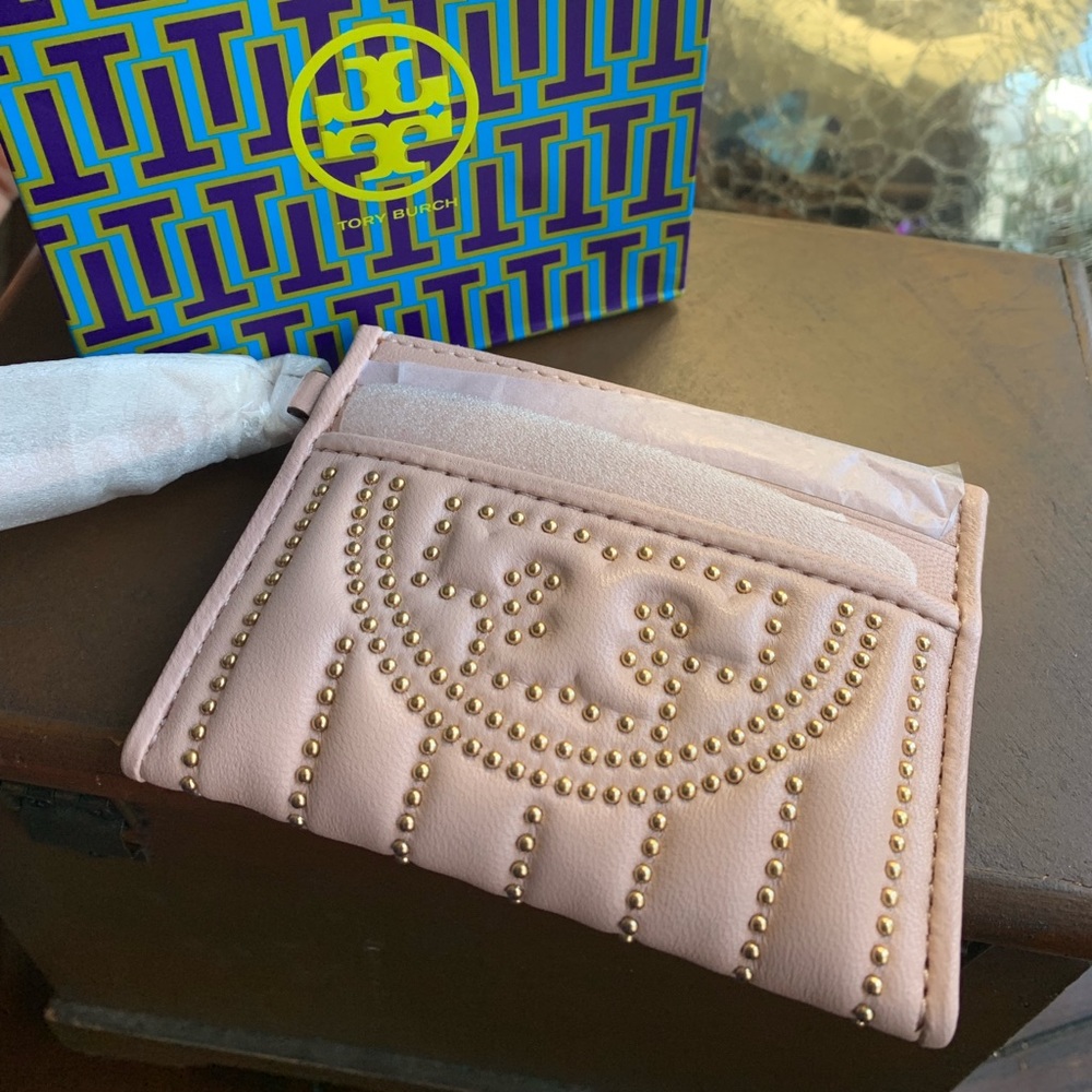Authentic Tory Burch leather studs mini card case